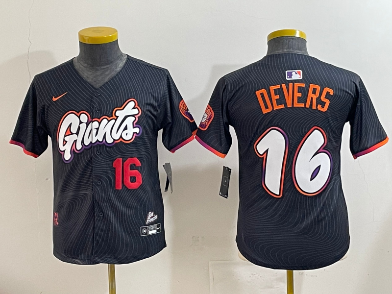 Men 2025 San Francisco Giants #16 Devers Black Joint Name Nike MLB Jersey style 03